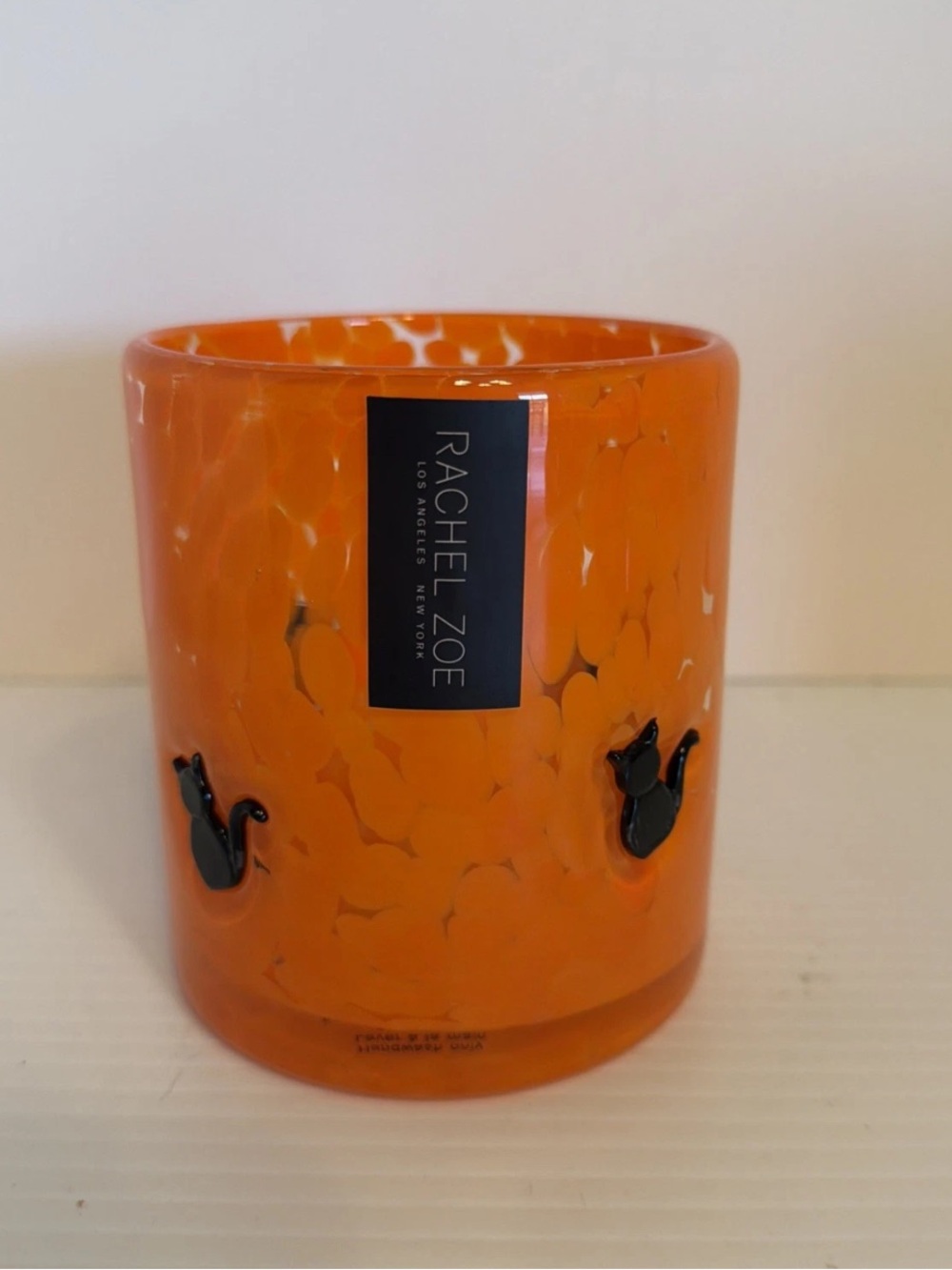 Anthropologie Mystic Icon Halloween Juice Glass Orange with Black Cat Glassware